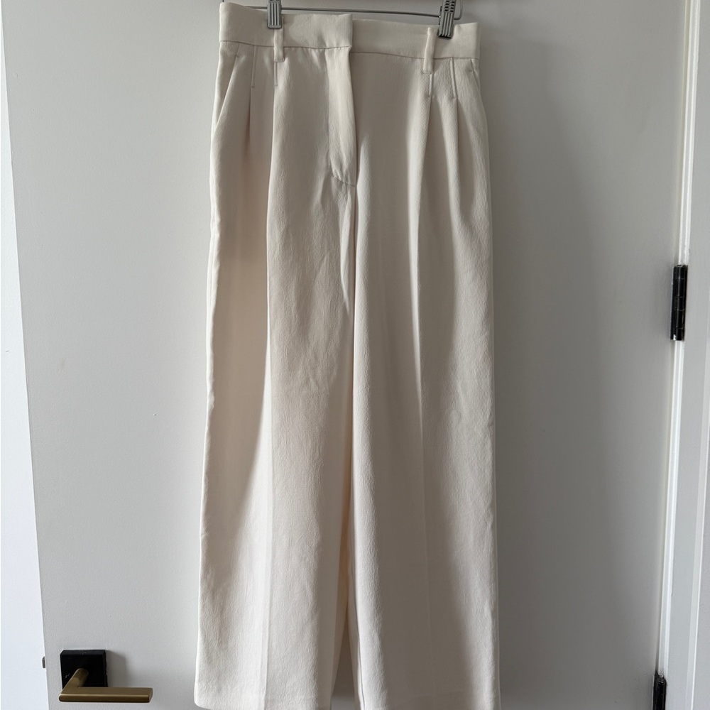 Aritzia Cream Wide-Leg Trousers